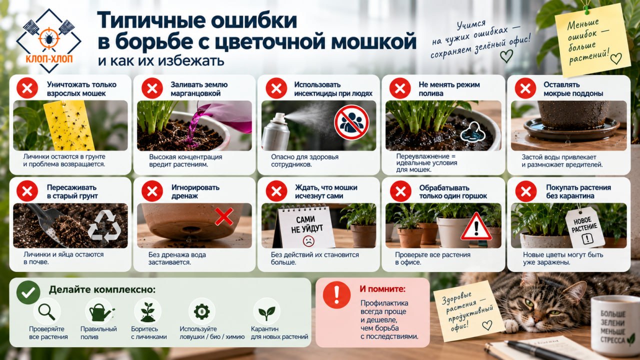 Типичные ошибки в борьбе с цветочной мошкой в офисе и как их избежать